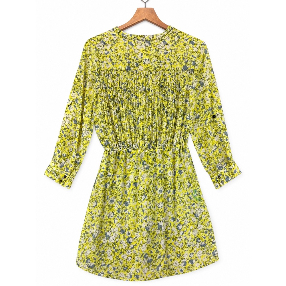 Anthro Maeve Galen Floral Dress Yellow Blue Boho Mini Sz S Pockets Sheer Coastal - Picture 13 of 16